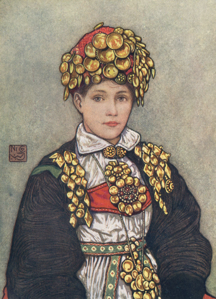 SETESDAL. 'Saetersdalen bride' by Nico Jungman. Norway 1905 old antique print